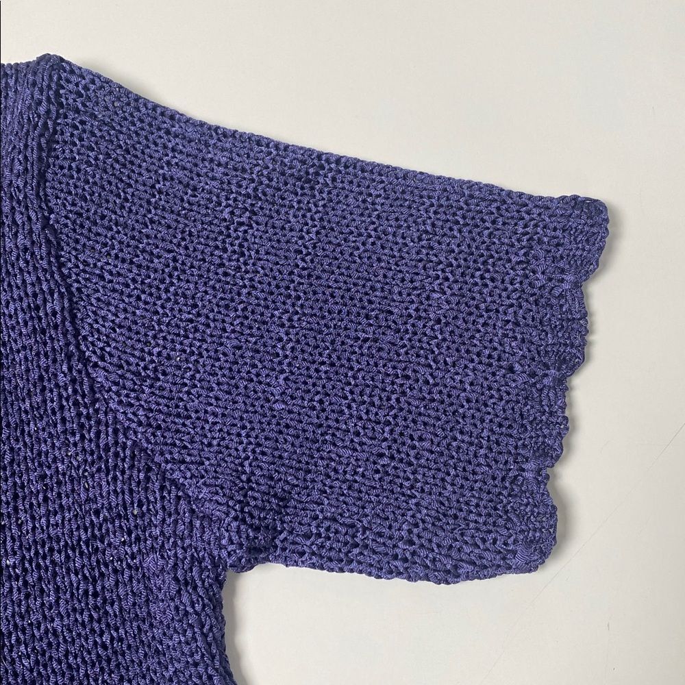 Vintage Sag Harbor Petite Purple Open Knit Crochet Cardigan Short Sleeve Cottage - Picture 7 of 12